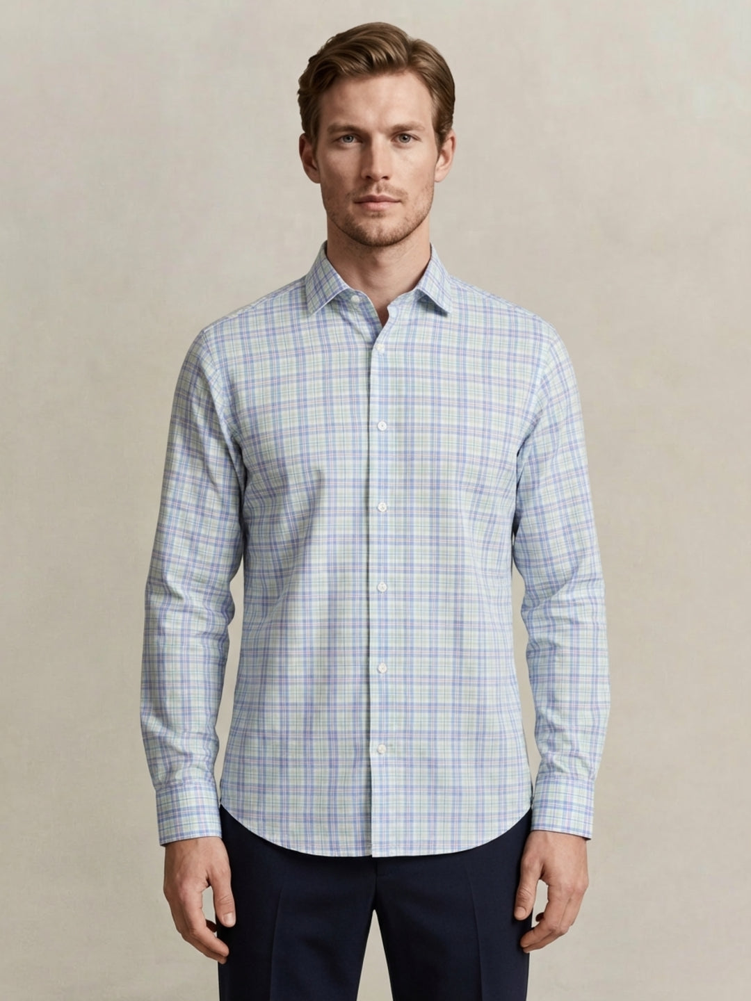 Gant Men Blue Checked Regular Fit Poplin Shirt