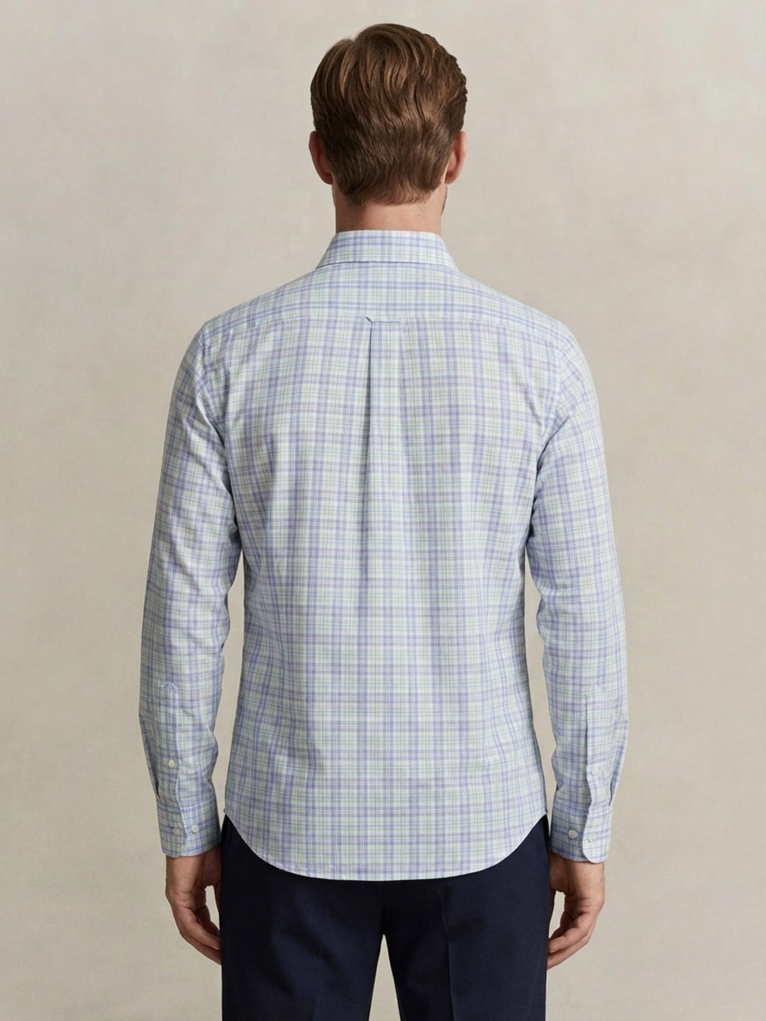Gant Men Blue Checked Regular Fit Poplin Shirt