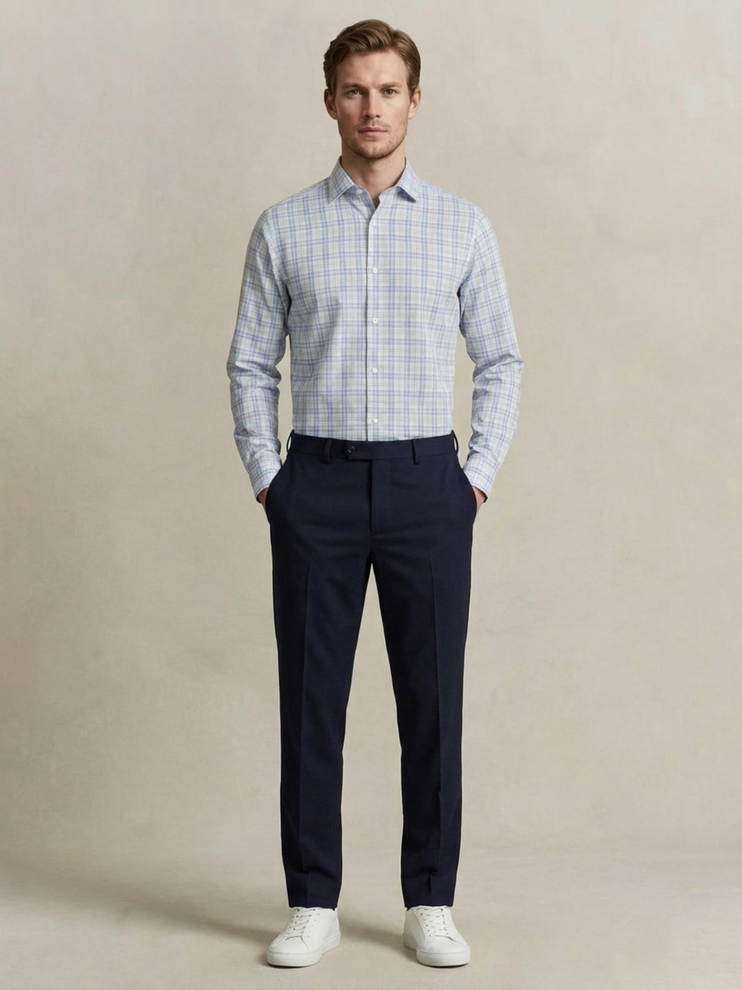 Gant Men Blue Checked Regular Fit Poplin Shirt
