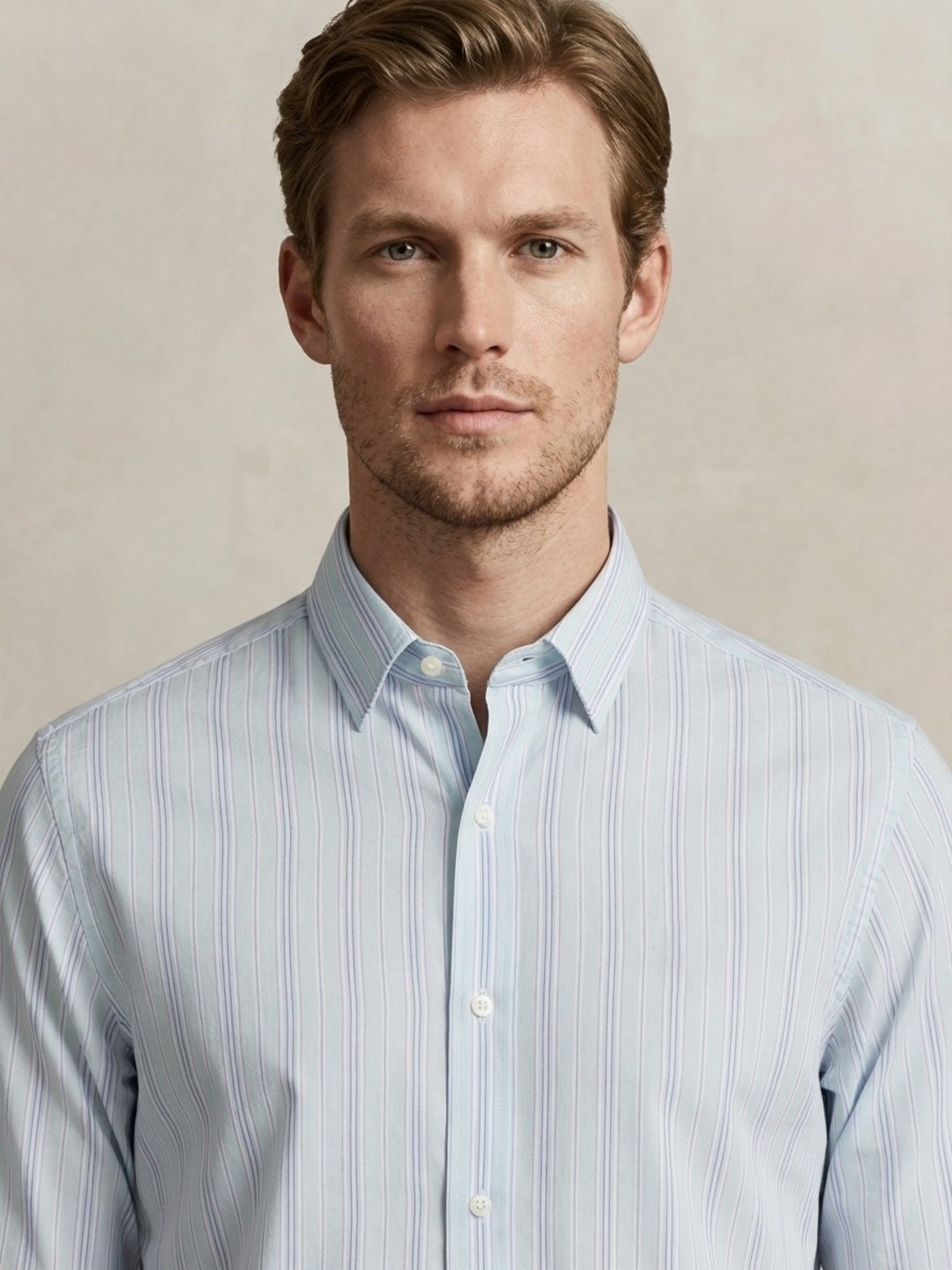 Gant Men Light Blue Striped Regular Fit Pure Cotton Shirt