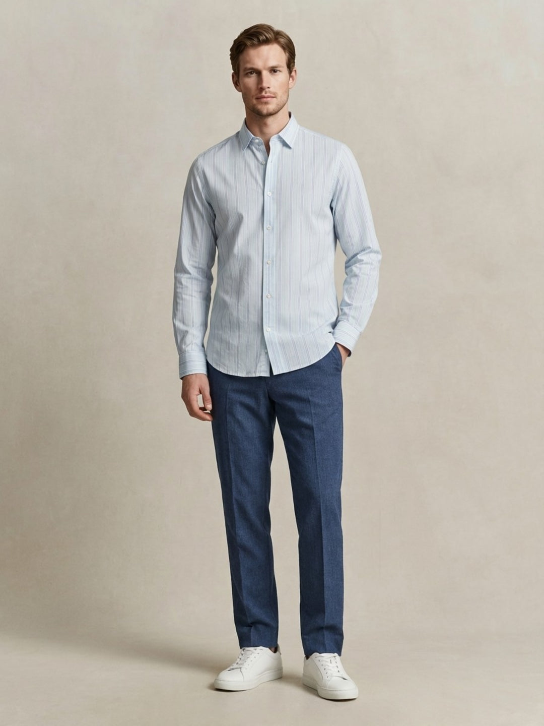 Gant Men Light Blue Striped Regular Fit Pure Cotton Shirt
