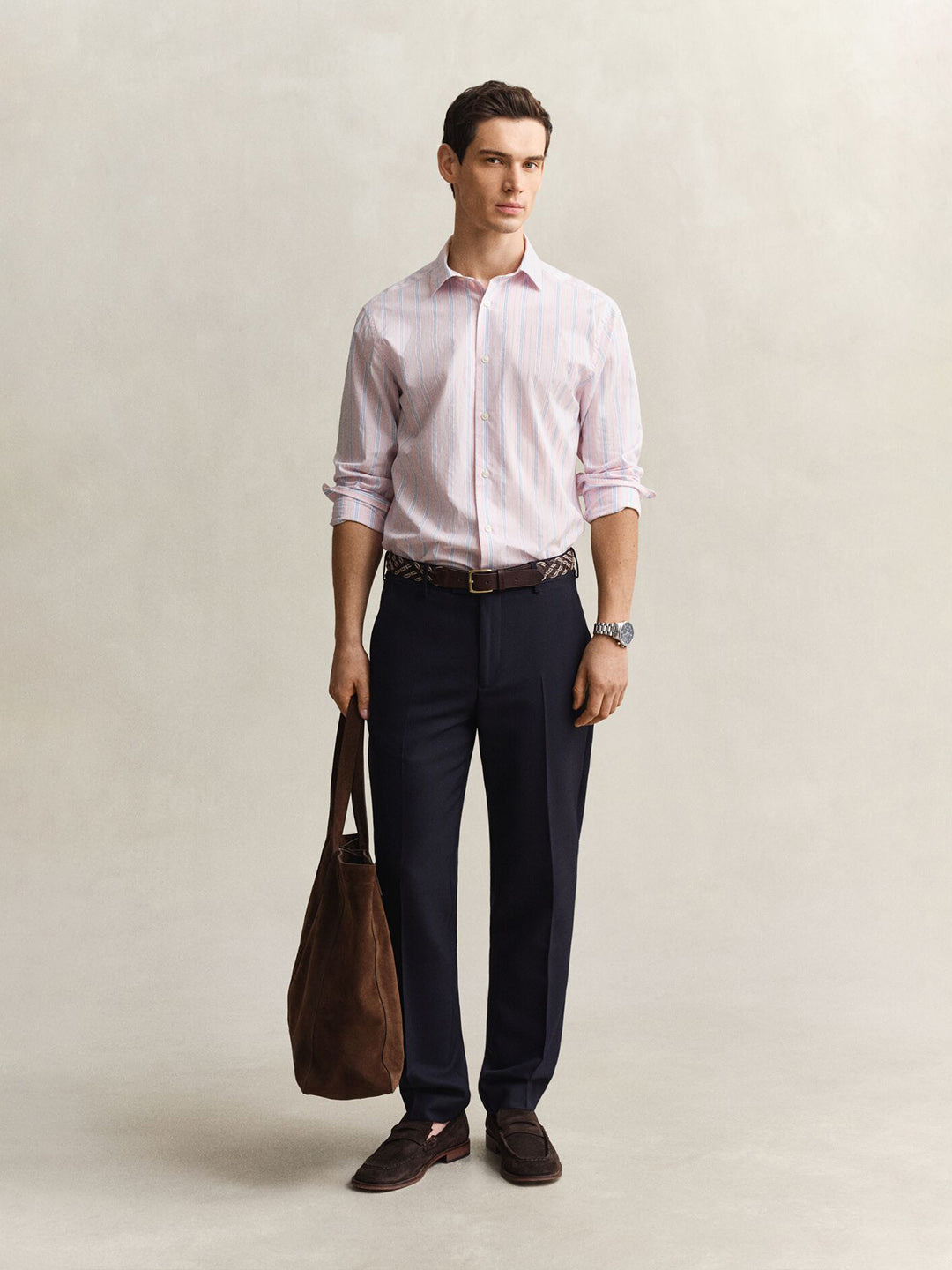 GANT Men Pink Dobby Striped Shirt