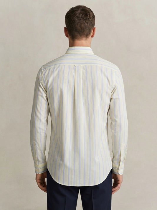 Gant Men Yellow Striped Regular Fit Pure Cotton Shirt