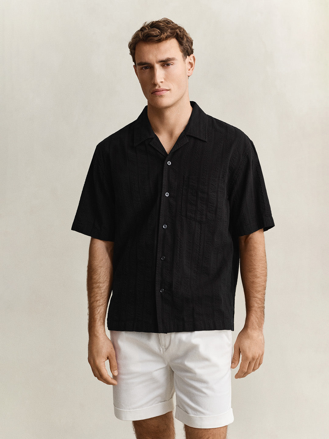 GANT Men Black Dobby Striped Relaxed Cotton Shirt