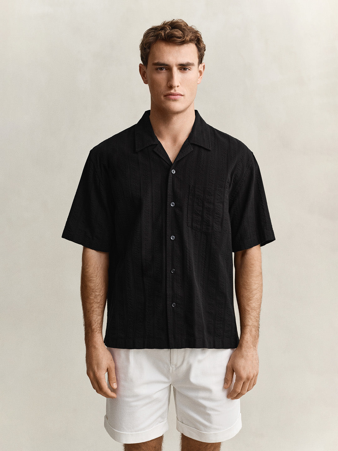 GANT Men Black Dobby Striped Relaxed Cotton Shirt