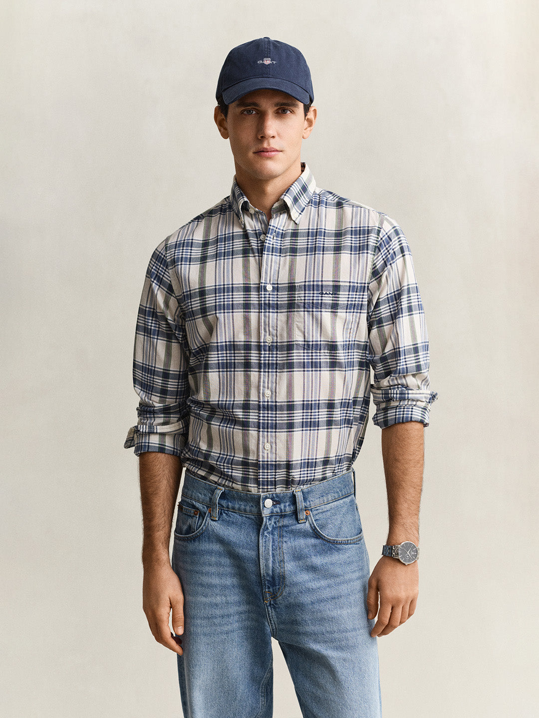 GANT Men Blue Checked Cotton Shirt