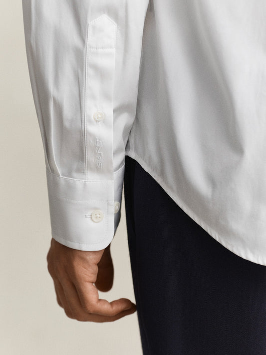 Gant Men White Solid Regular Fit Poplin Shirt