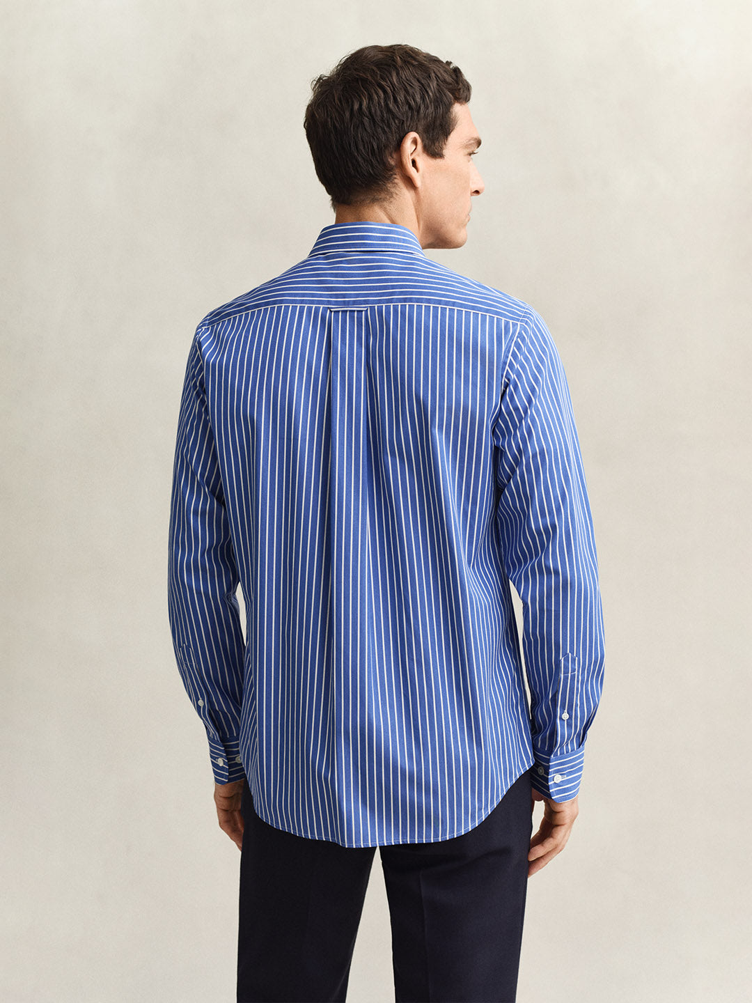 Gant Men Blue Striped Regular Fit Poplin Shirt