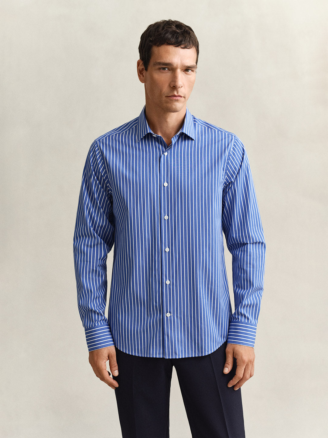 Gant Men Blue Striped Regular Fit Poplin Shirt