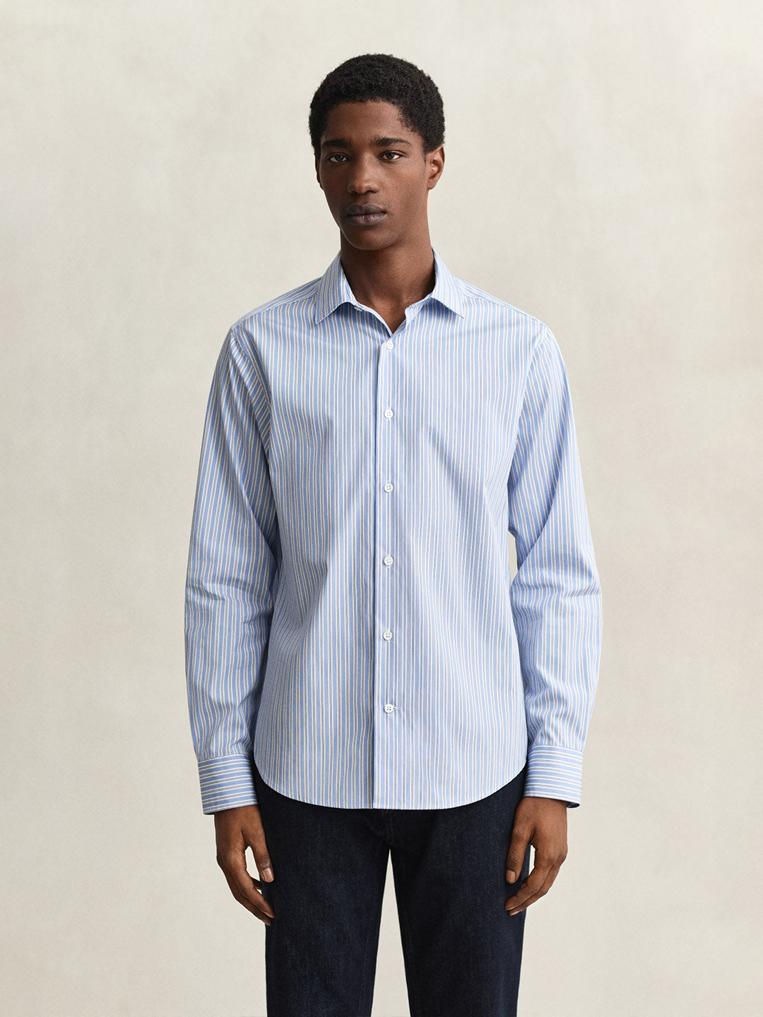 Gant Men Blue Striped Regular Fit Poplin Shirt