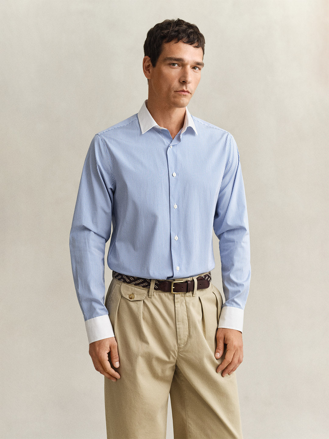 Gant Men Blue Striped Regular Fit Poplin Shirt