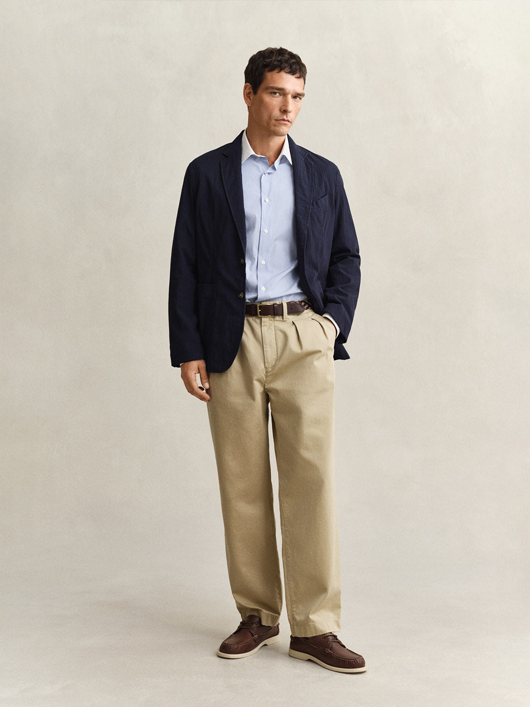 Gant Men Blue Striped Regular Fit Poplin Shirt