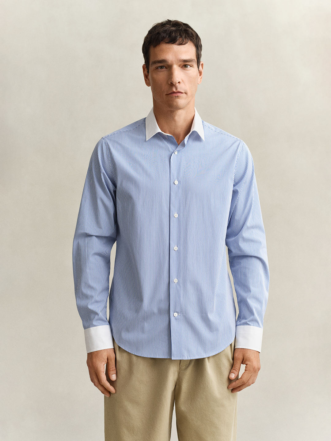 Gant Men Blue Striped Regular Fit Poplin Shirt