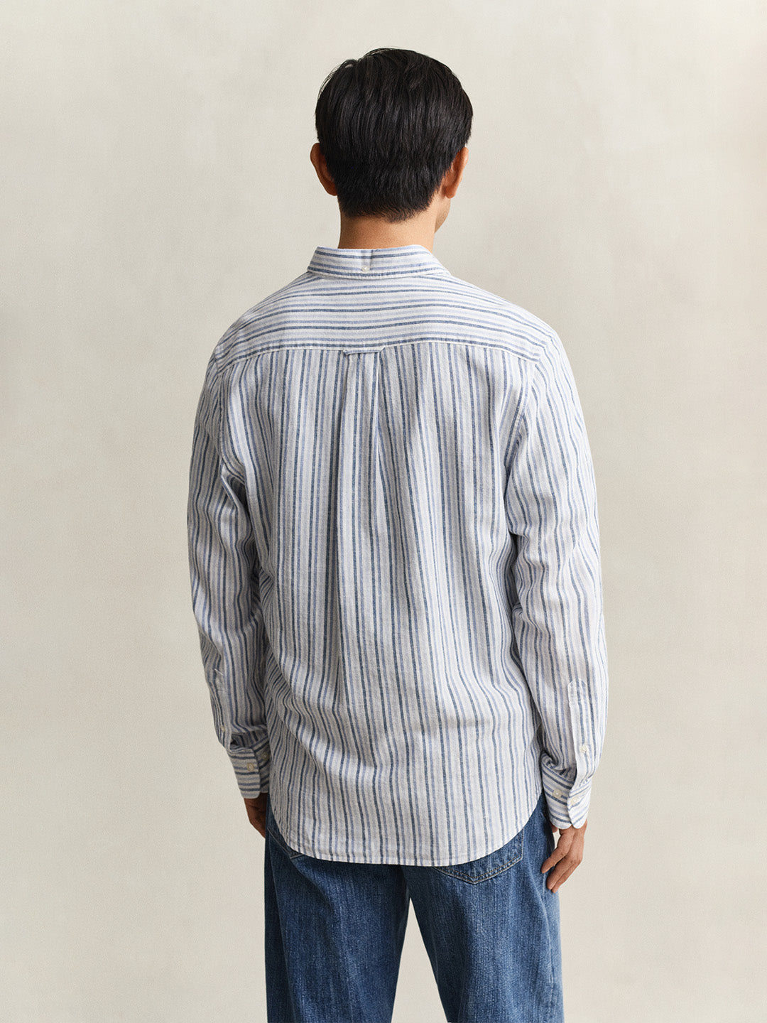 Gant Men Blue Striped Regular Fit Cotton Linen Shirt