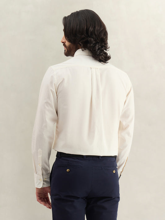 Gant Men Off White Printed Regular Fit Pure Cotton Shirt
