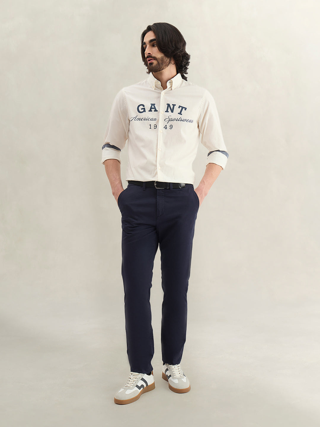 Gant Men Off White Printed Regular Fit Pure Cotton Shirt