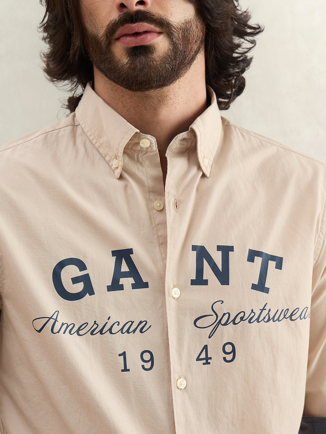 Gant Men Beige Printed Regular Fit Pure Cotton Shirt