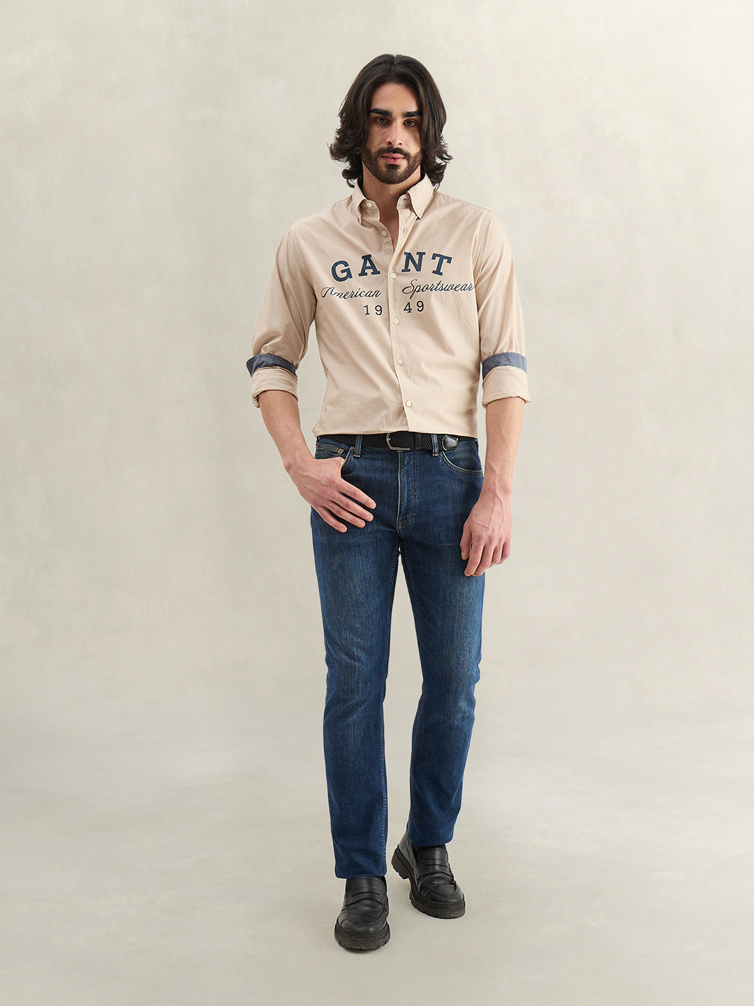 Gant Men Beige Printed Regular Fit Pure Cotton Shirt