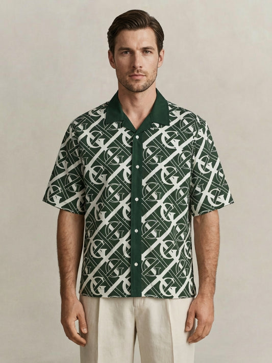 Gant Men Green Monogram Regular Fit Monogram Shirt