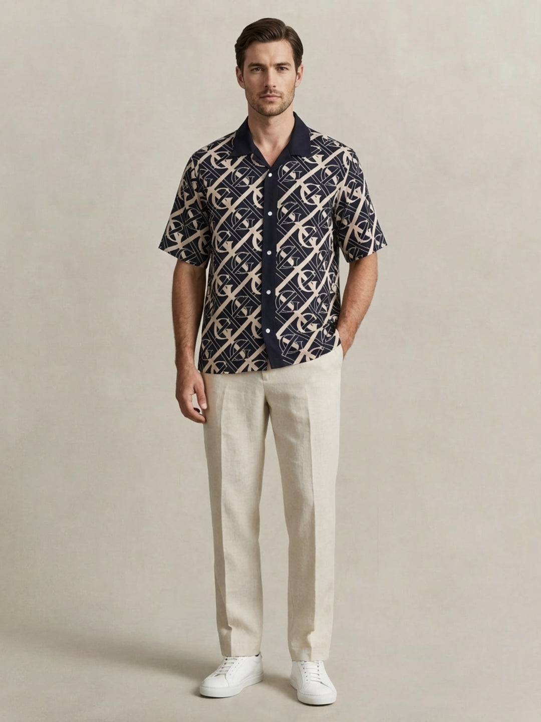 Gant Men Blue Monogram Regular Fit Monogram Shirt
