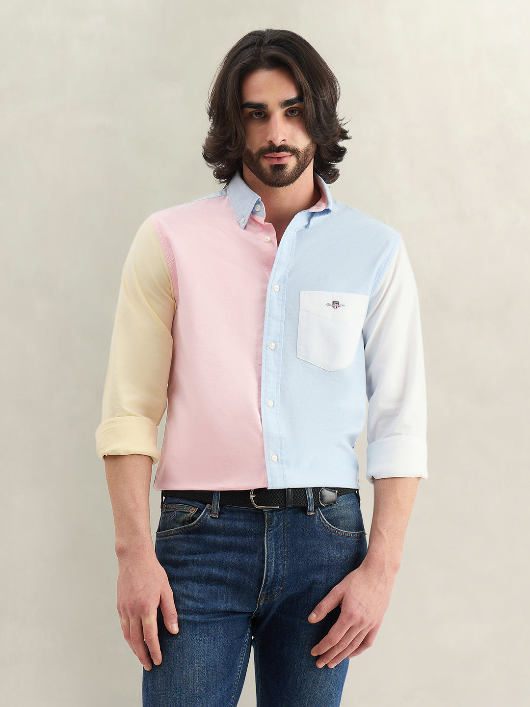 Gant Men Blue Colorblock Regular Fit Pure Cotton Shirt