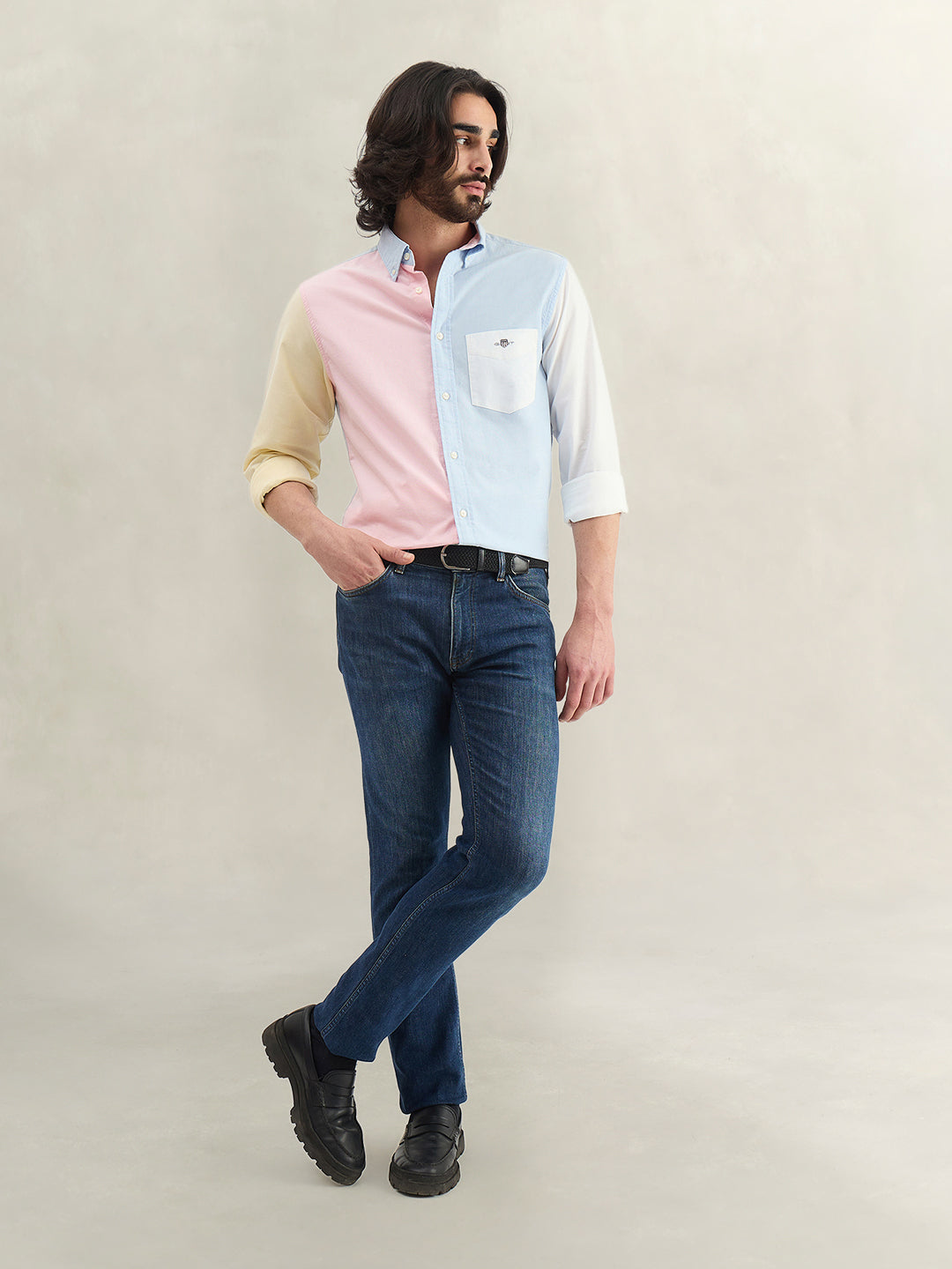 Gant Men Blue Colorblock Regular Fit Pure Cotton Shirt
