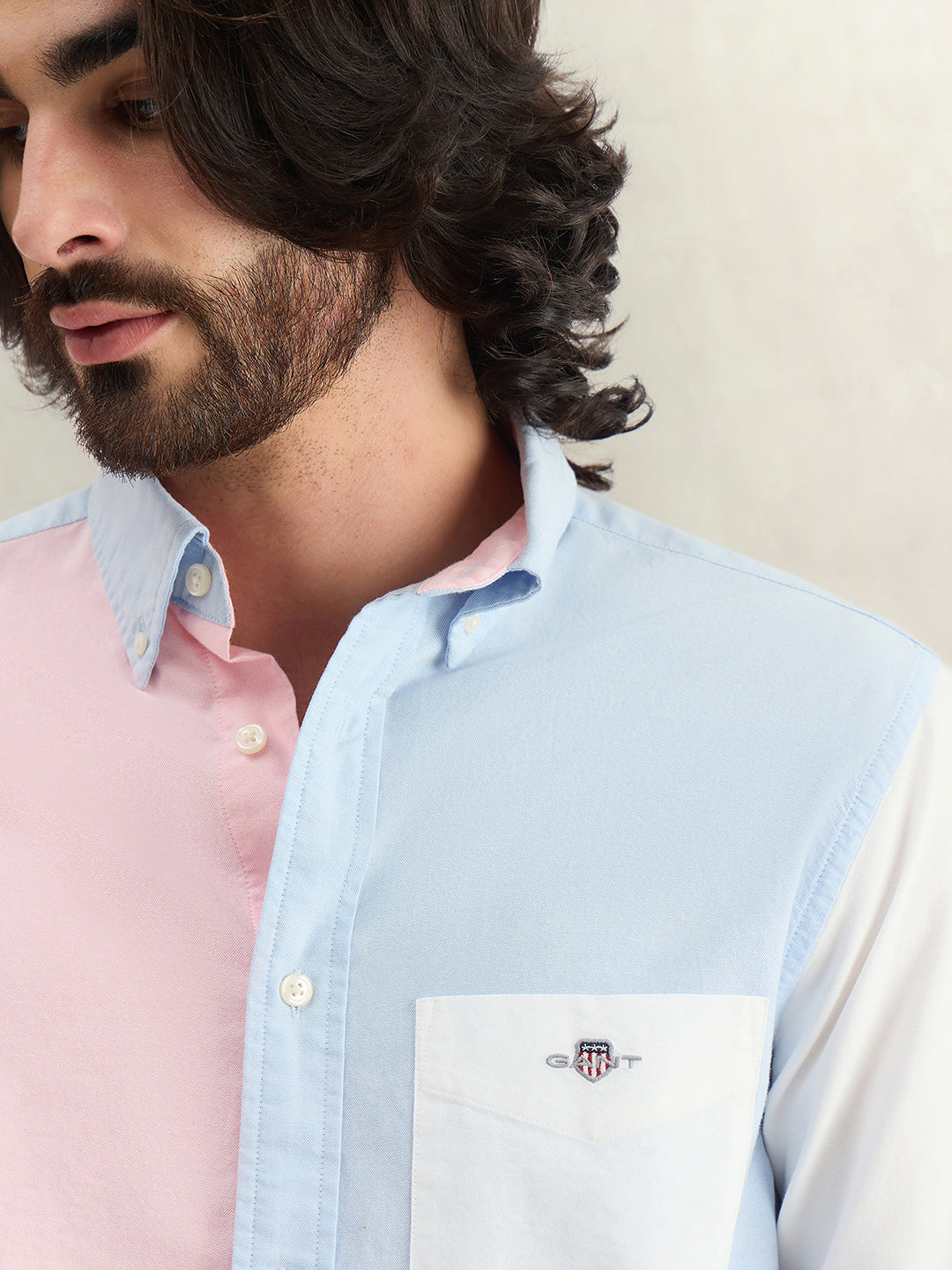 Gant Men Blue Colorblock Regular Fit Pure Cotton Shirt