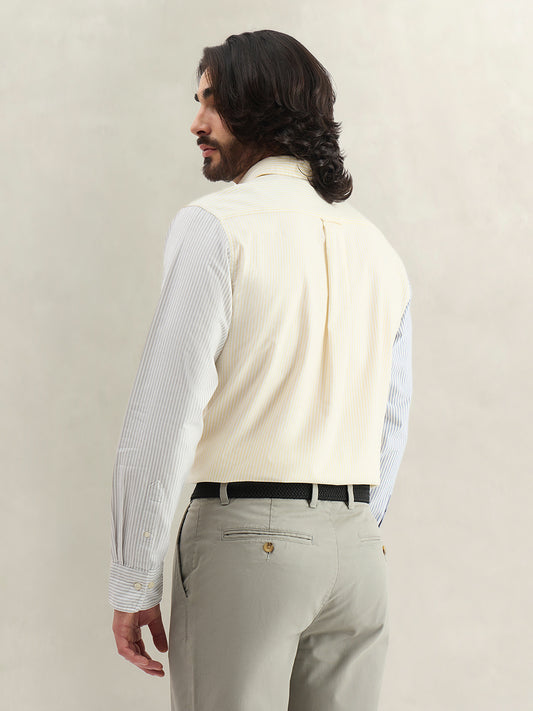 Gant Men Yellow Colorblock Regular Fit Pure Cotton Shirt