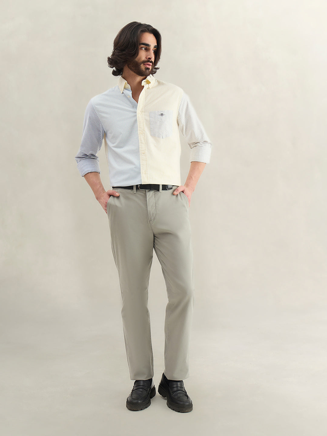 Gant Men Yellow Colorblock Regular Fit Pure Cotton Shirt
