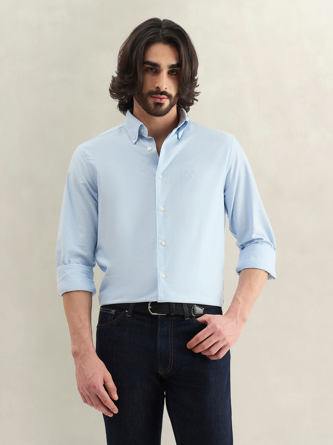Gant Men Blue Solid Regular Fit Pure Cotton Shirt