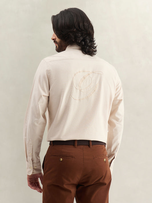 Gant Men Beige Solid Regular Fit Pure Cotton Shirt