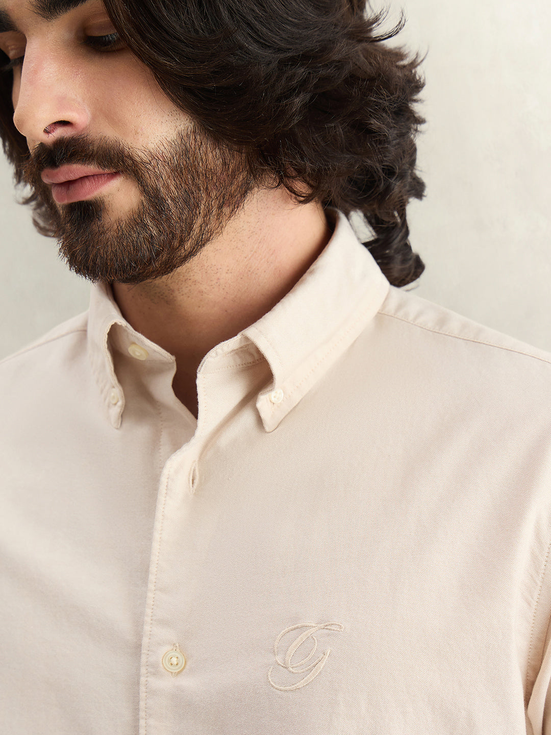 Gant Men Beige Solid Regular Fit Pure Cotton Shirt