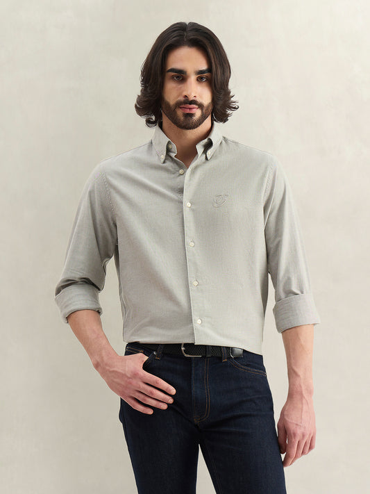 Gant Men Grey Solid Regular Fit Pure Cotton Shirt