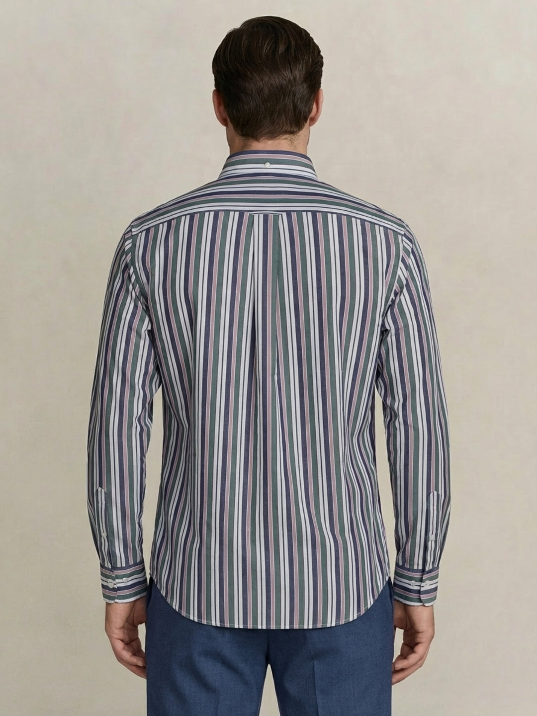 Gant Men Green Striped Regular Fit Poplin Shirt