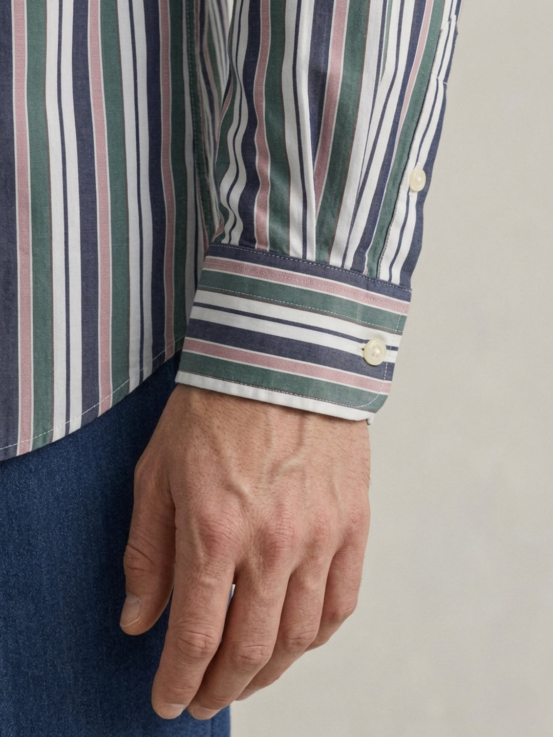 Gant Men Green Striped Regular Fit Poplin Shirt