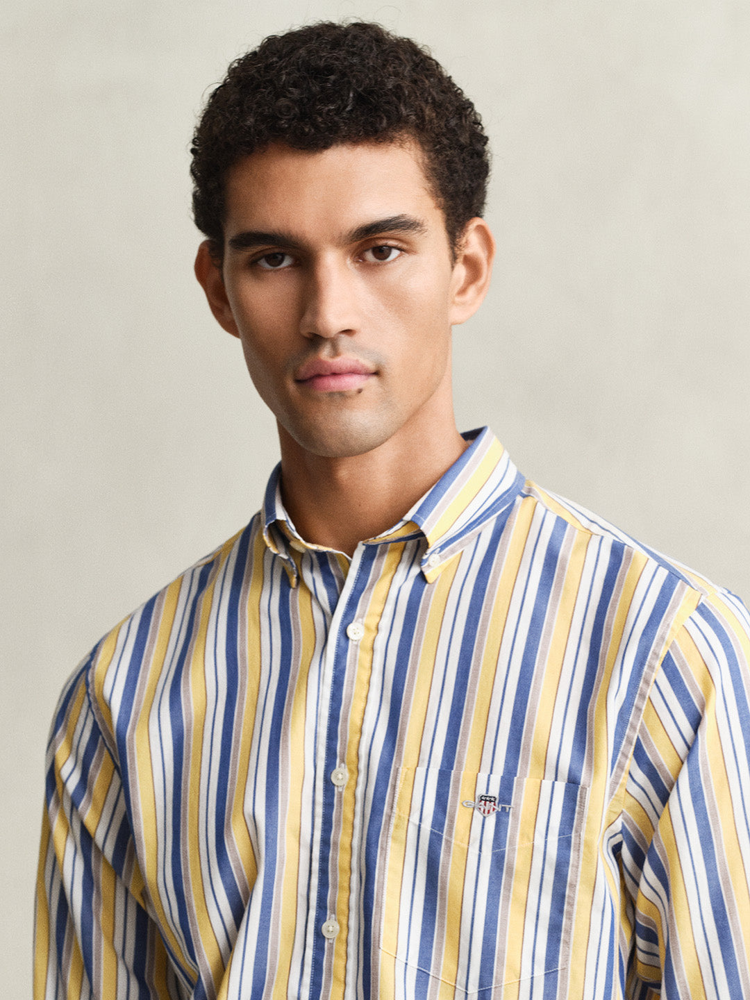 Gant Men Yellow Striped Regular Fit Poplin Shirt