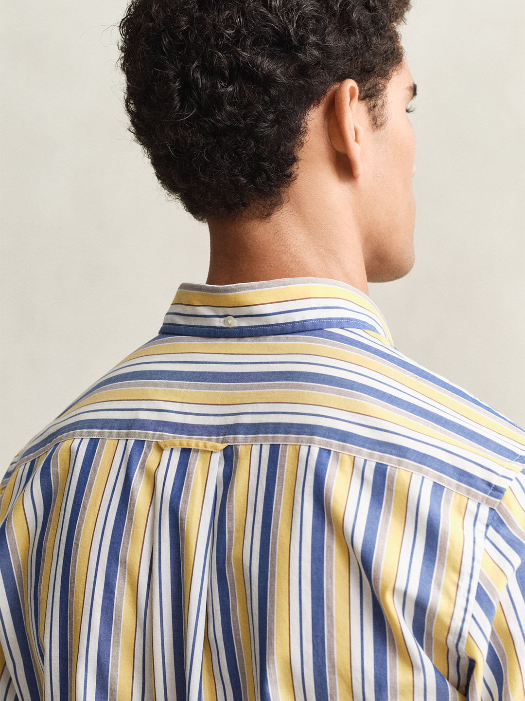 Gant Men Yellow Striped Regular Fit Poplin Shirt
