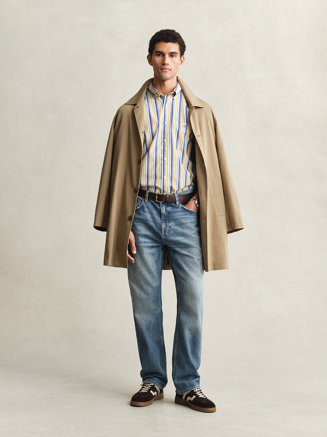 Gant Men Yellow Striped Regular Fit Poplin Shirt