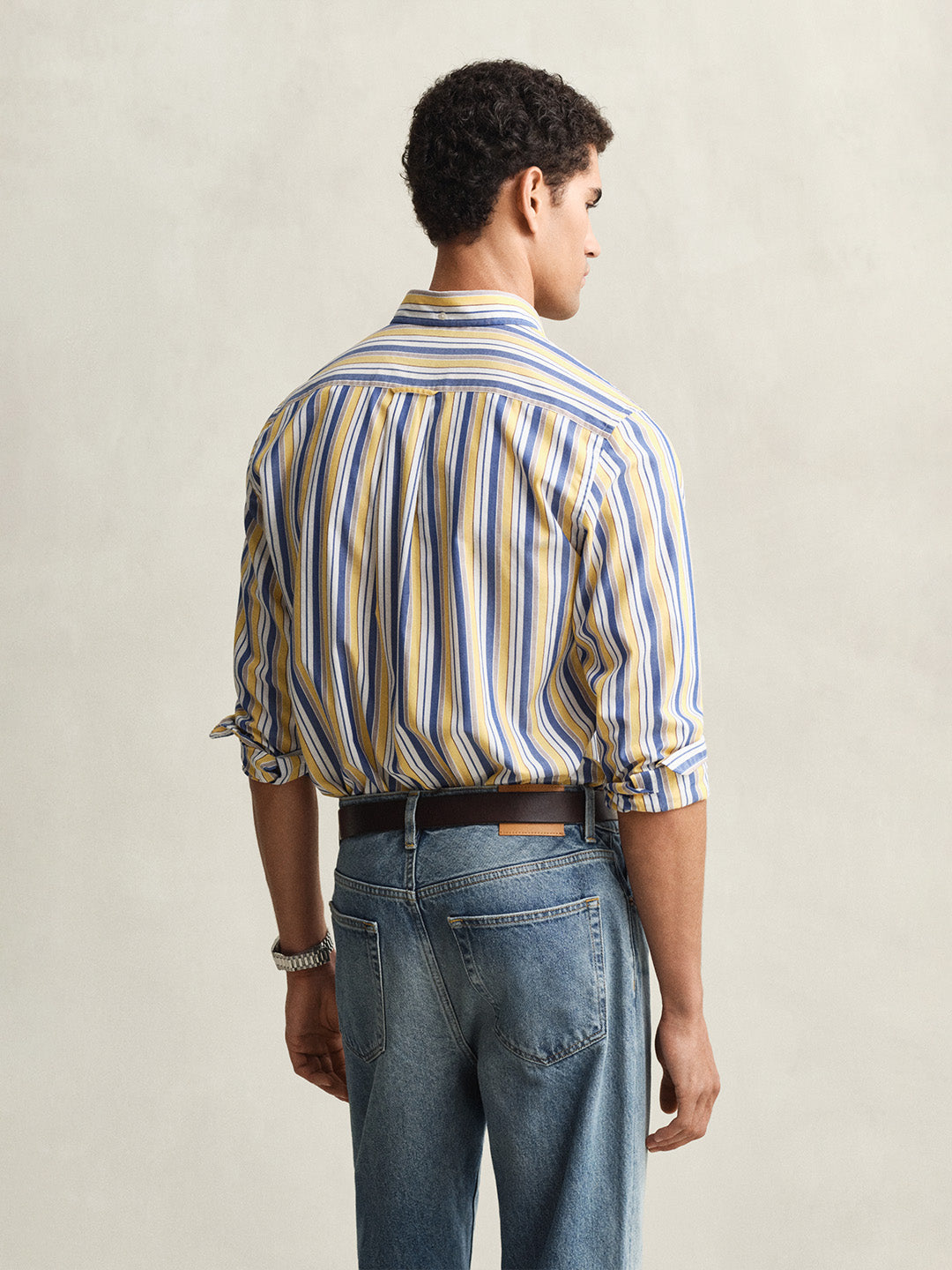 Gant Men Yellow Striped Regular Fit Poplin Shirt