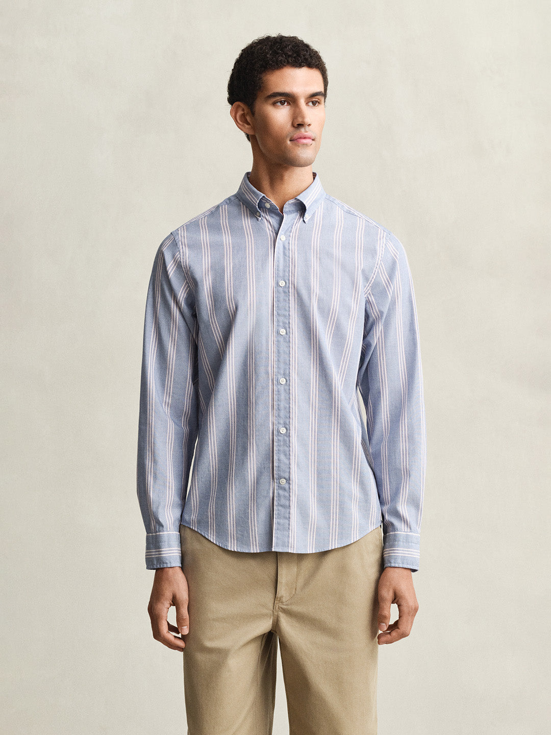 Gant Men Blue Striped Regular Fit Poplin Shirt