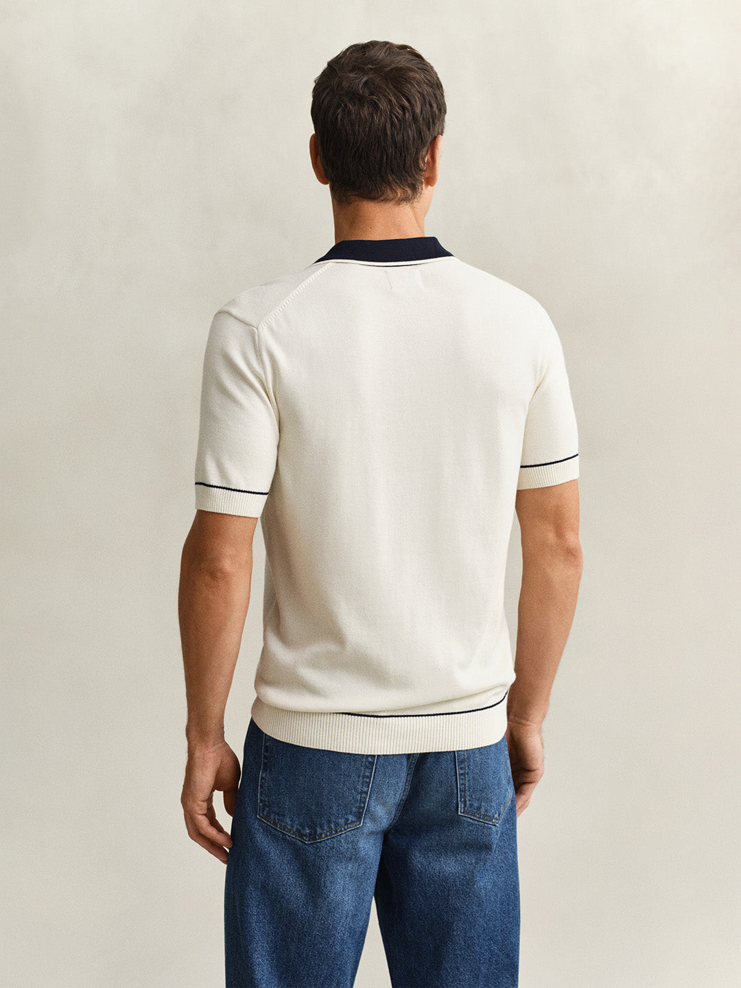 Gant Men Cream Solid Regular Fit Polo T-Shirt
