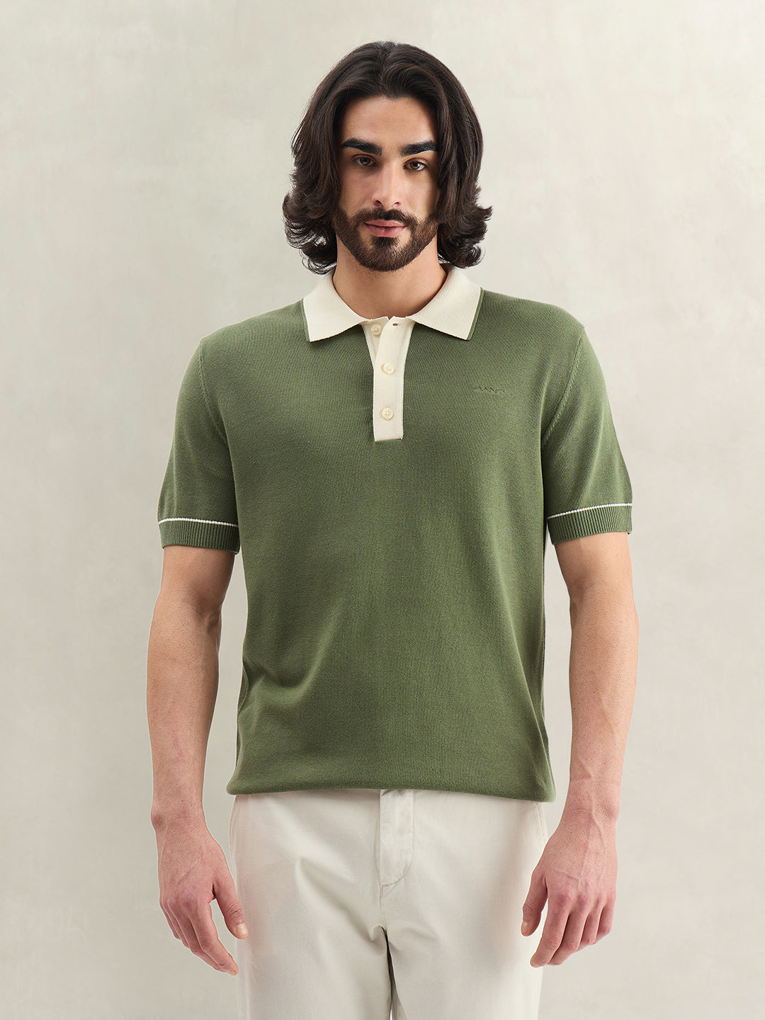 Gant Men Solid Green Polo T-Shirt