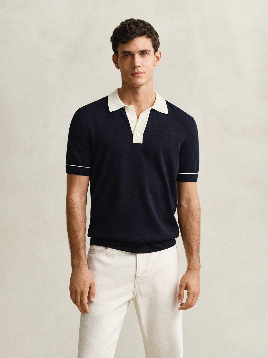 Gant Men Navy Blue Solid Regular Fit Polo T-Shirt