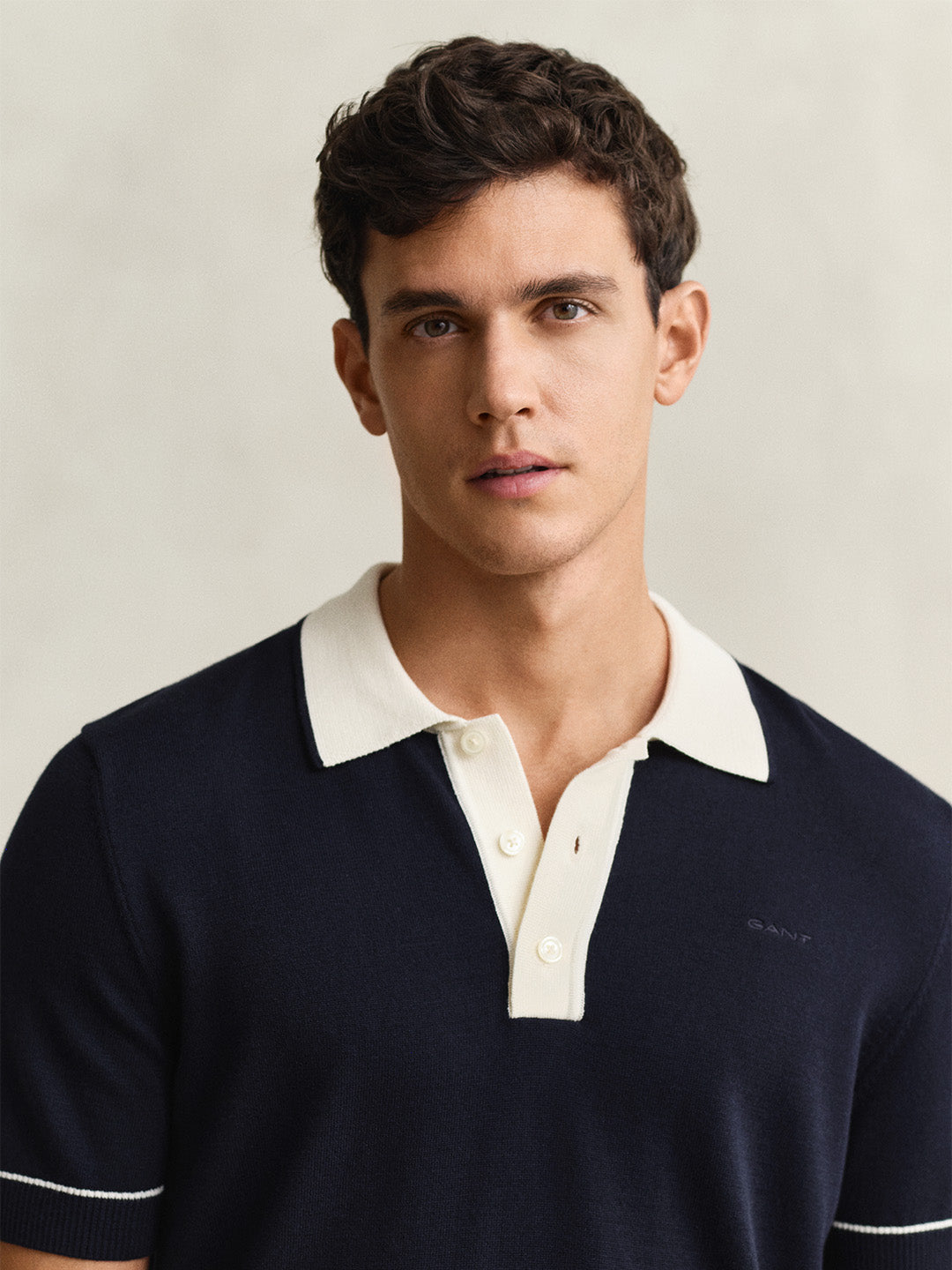 Gant Men Navy Blue Solid Regular Fit Polo T-Shirt