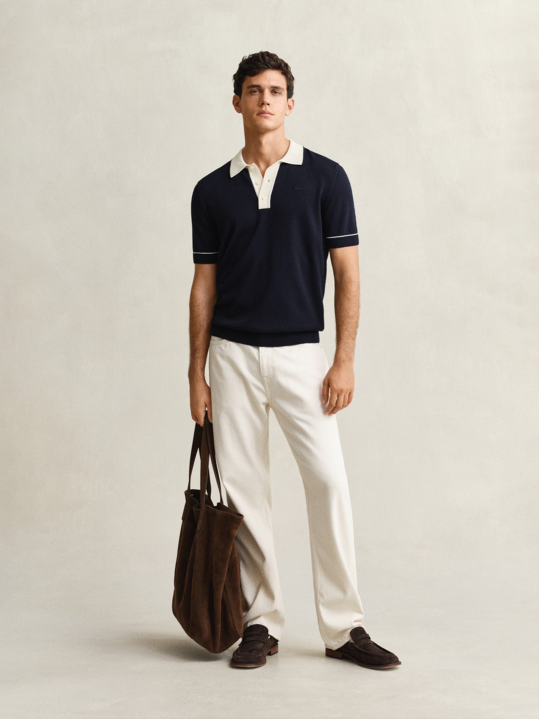 Gant Men Navy Blue Solid Regular Fit Polo T-Shirt