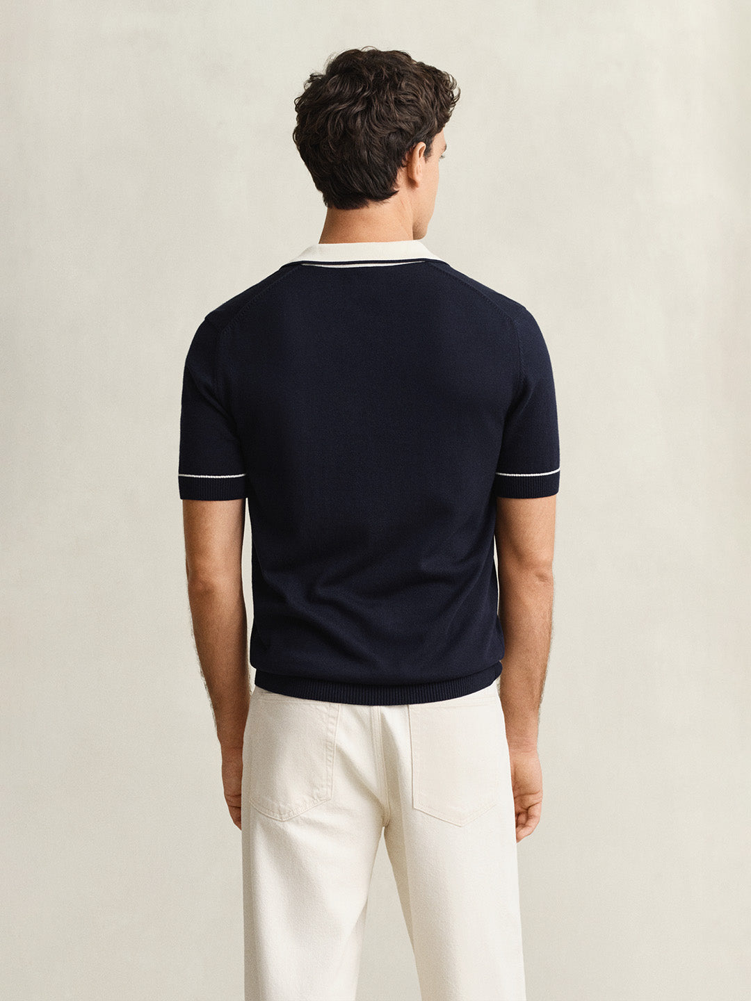 Gant Men Navy Blue Solid Regular Fit Polo T-Shirt