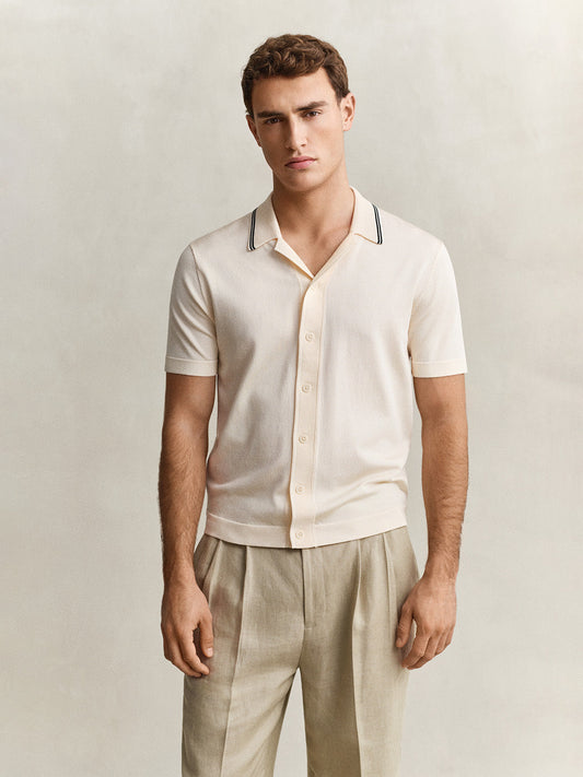 Gant Men Cream Solid Regular Fit Polo T-Shirt