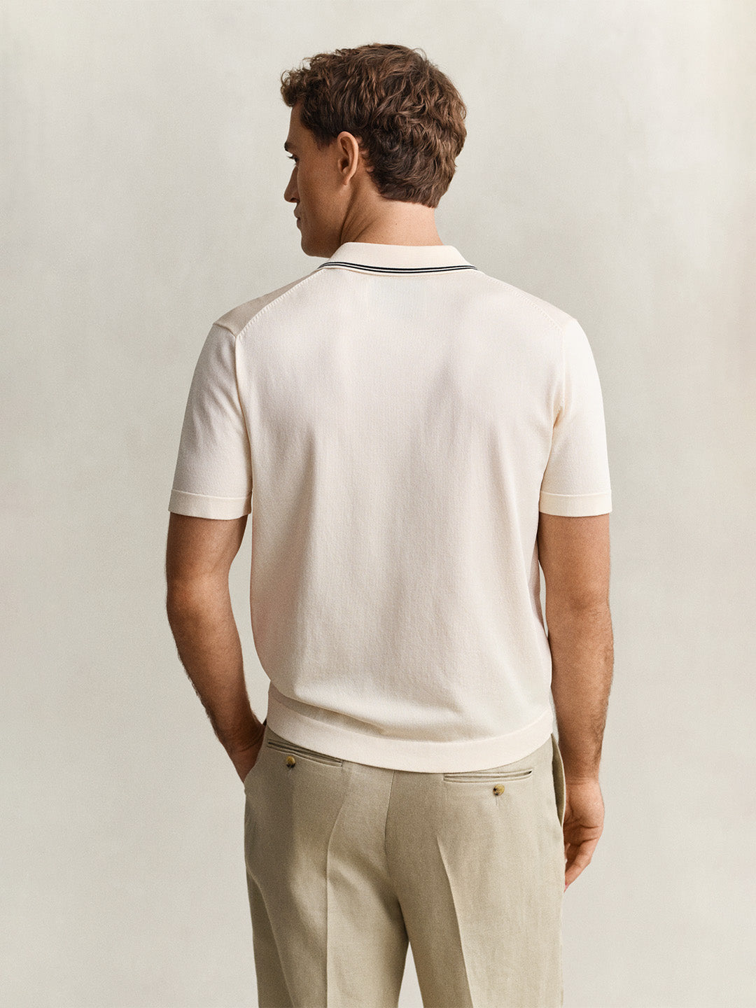 Gant Men Cream Solid Regular Fit Polo T-Shirt