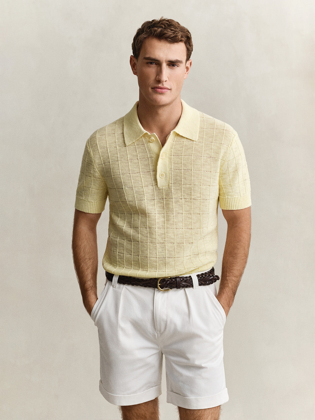 GANT Men Yellow Linen Blend Polo T-Shirt
