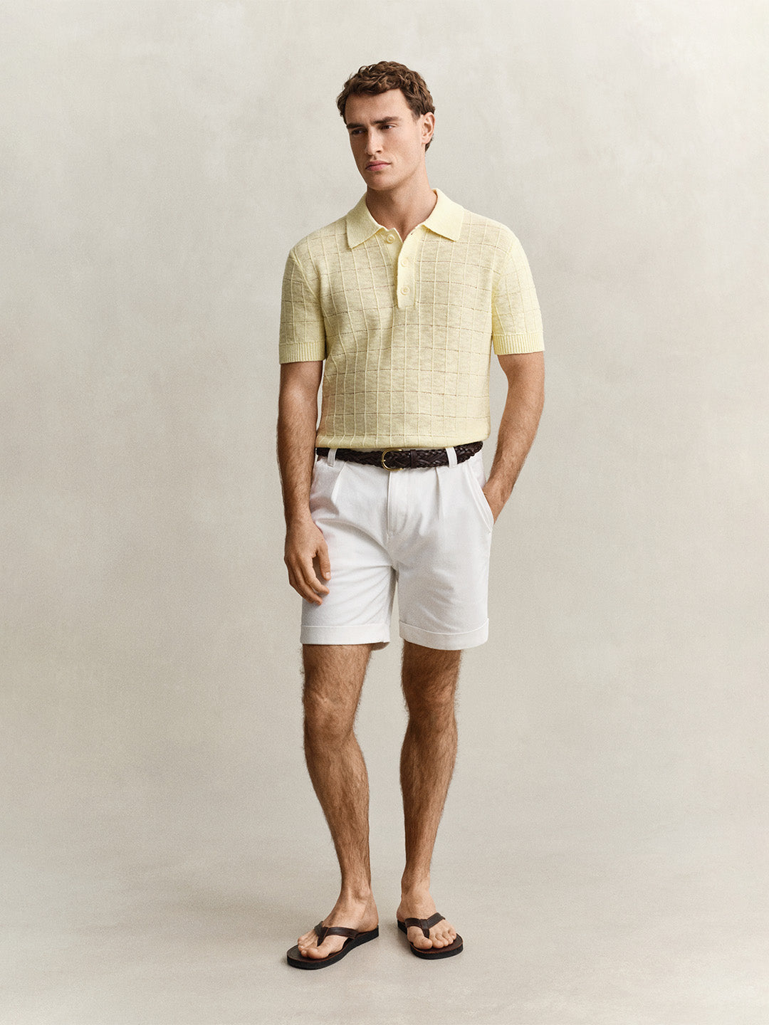 GANT Men Yellow Linen Blend Polo T-Shirt